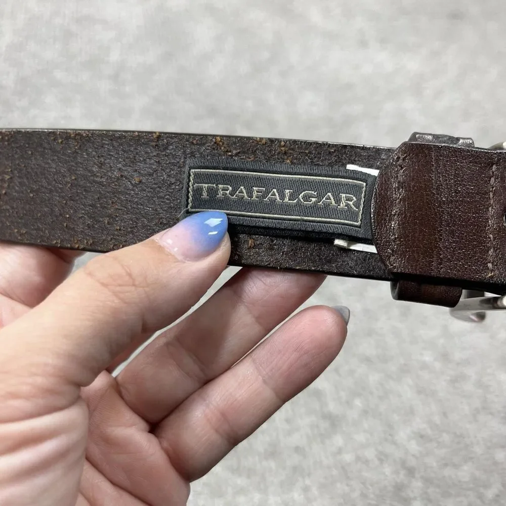 Trafalgar Belt Mens 38 Brown Leather Braided Woven Geometric Buckle Adjustable